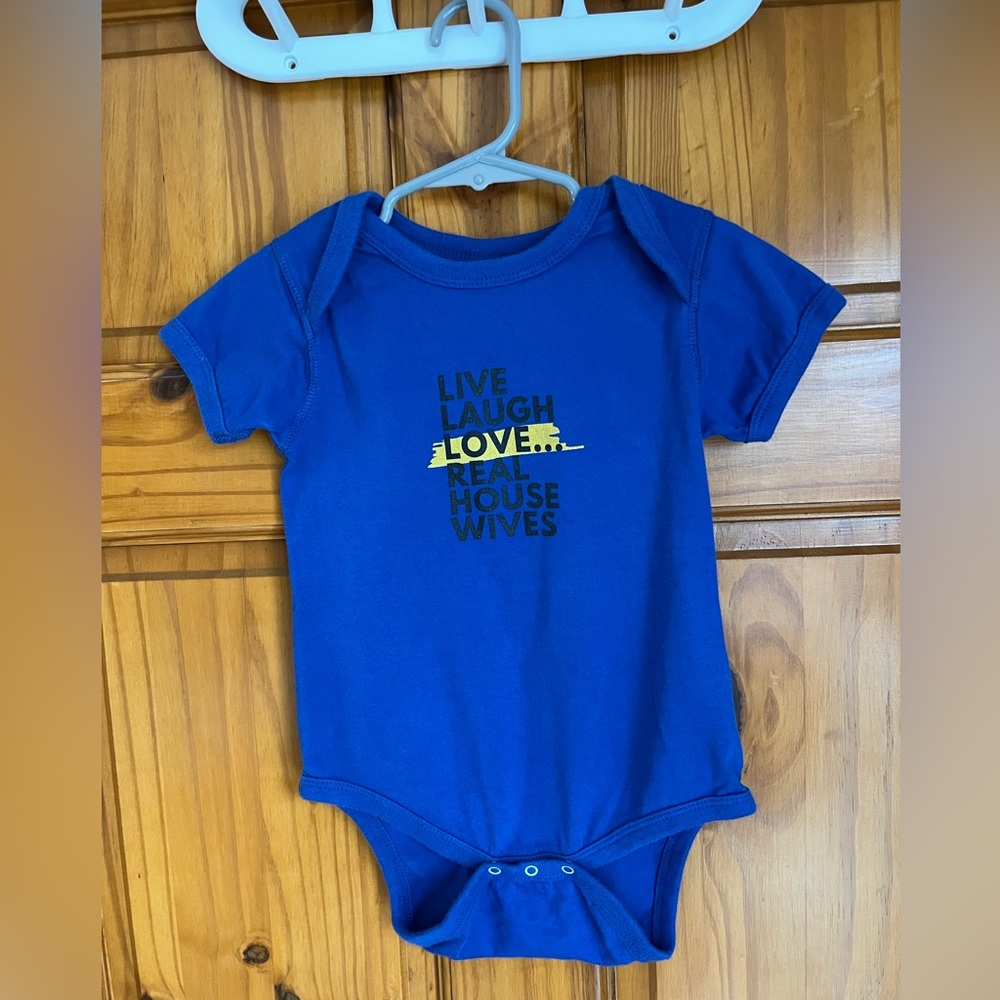 Royal Blue Baby Bodysuit with 'Live Laugh Love Real Housewives' Graphic